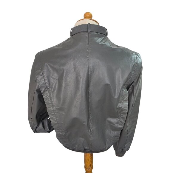 Wilsons Leather Y2K Gray Bomber Jacket Mens Sz 40  M/L Snap Tab Standing Collar - Picture 4 of 13